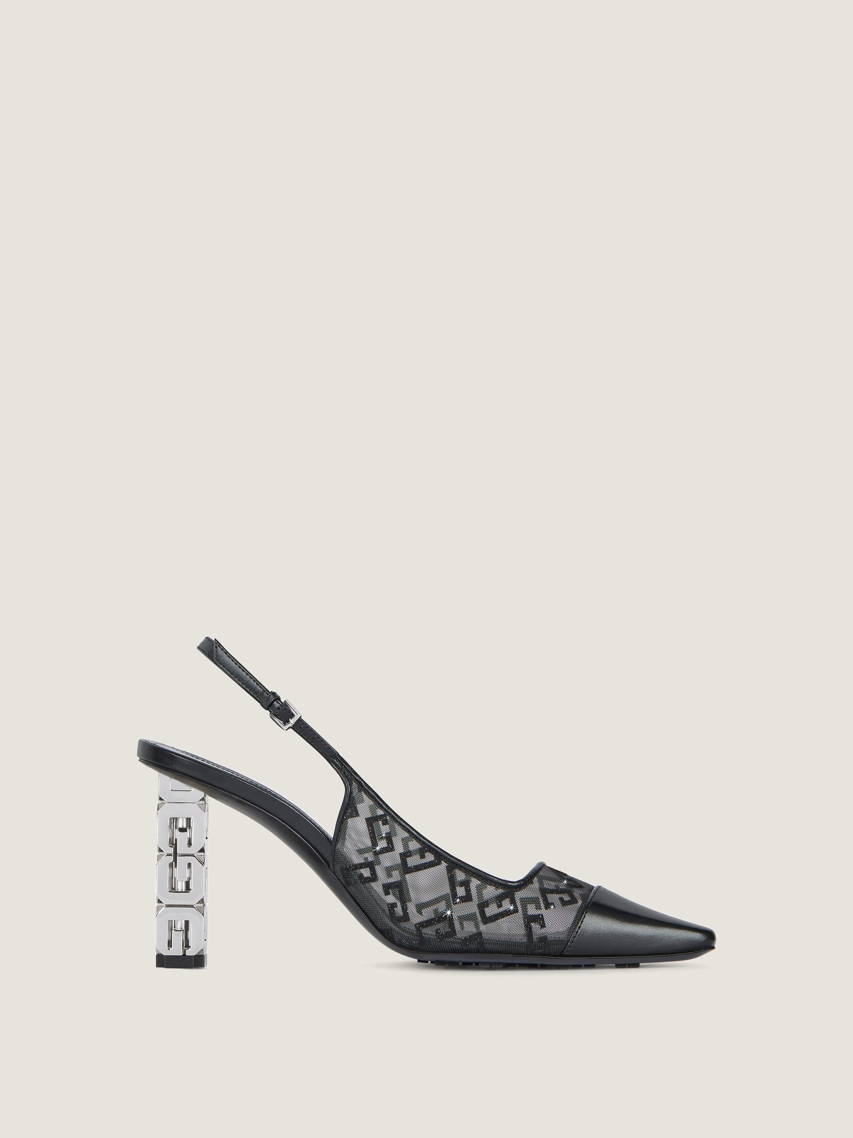G Cube slingbacks in monogram 72 mesh with lurex